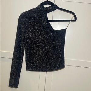 Black Glitter One-Shoulder Top